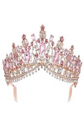 Baroque Rose Gold Rose Crystal Criara Crown avec peigne Pageant Prom Veil Band Band Accessoires de cheveux 2110062234816