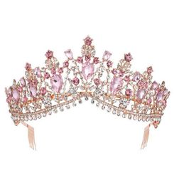 Baroque Rose Gold Rose Crystal Bridal Crown Couronne avec peigne Pageant Prom Veil Band Band Accessoires de cheveux 2110064145393
