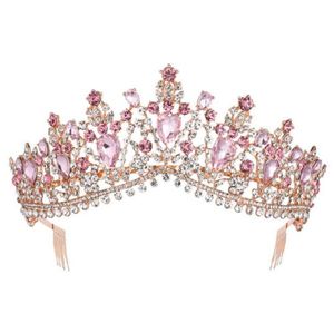 Barokke roségouden roze kristal bruids tiara kroon met kam optocht prom sluier hoofdband bruiloft haaraccessoires 2110063468774