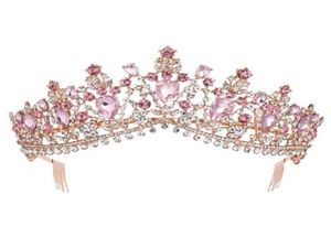 Barokke roségouden roze kristal bruids tiara kroon met kam optocht prom sluier hoofdband bruiloft haaraccessoires 2110064188796