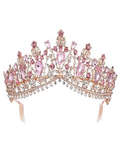 Baroque rose rose or rose cristal bridal Tiara couronne avec peigne Pageant Prom Righestone Veil Tiara Band Band Accessoires de cheveux Y3587027