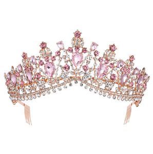 Barokke roségouden roze kristal bruids tiara kroon met kam optocht prom strass sluier tiara hoofdband bruiloft haaraccessoires y3025951
