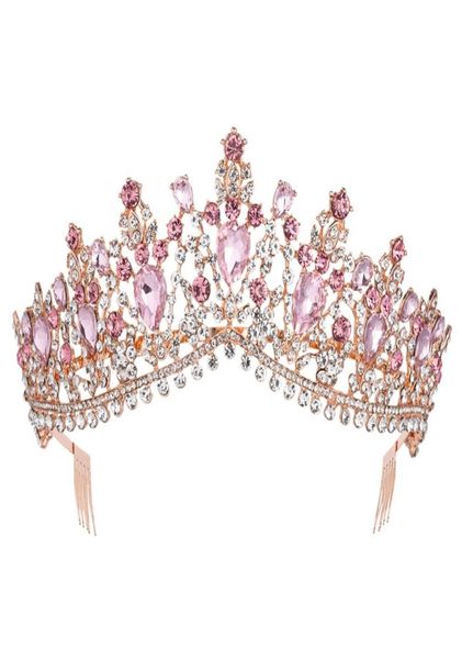 Barroque Rose ORO RINE CRISTAL DE CRISIÓN NADILA CORONA CON COMIN PAGEENT PROM RIDINESTONE VEIL Tiara Diadema Boda Accesorios para el cabello Y4360842