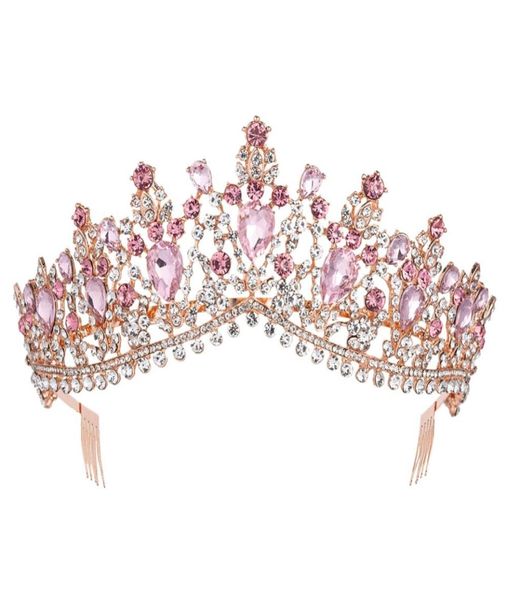 Corona de tiara nupcial de oro rosa rosa barroco con riano de velo velo de velo tiara diadema accesorios para el cabello de boda Y7805874