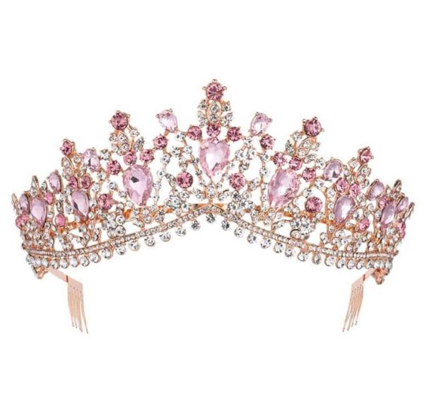 Couronne de diadème de mariée en cristal Rose or Rose baroque avec peigne concours de bal voile bandeau accessoires de cheveux de mariage 2110065967674