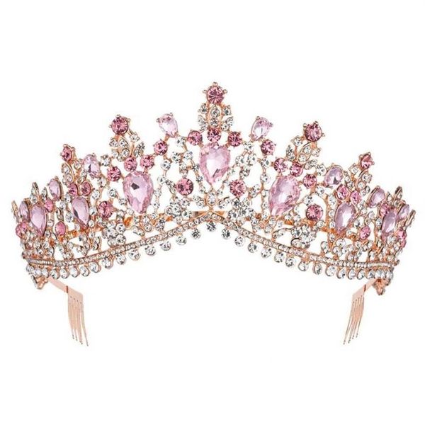 Couronne de diadème de mariée en cristal Rose, style Baroque, avec peigne, voile de bal, bandeau, accessoires pour cheveux de mariage, 211006306U