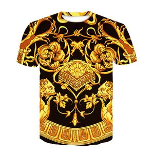 Barokhirt Nieuwe Zomer T-Shirt 3D Digitale Print T-shirt Mannen Vrouwen Vintage Luxe Royal Floral Print Golden Flower Merk Tshirt M-4XL
