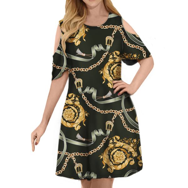 Robe à fleurs de style baroque pour filles, tenue de fête d'été à manches courtes, col rond, épaules dénudées, impression personnalisée à faire soi-même, 220722