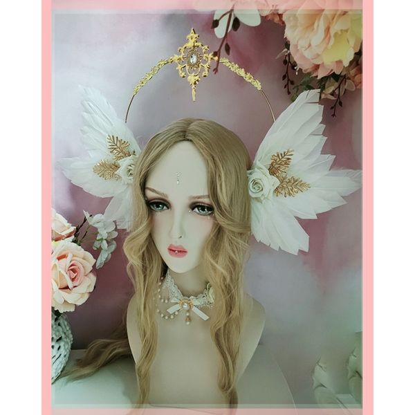 Baroque Tiara Headwear Fleur mariage Rose Angel Wing Père Sun Halo Hair Crown Vierge Marie Take Photo Band Band Cosplay