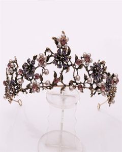 Barokke vintage zwart paarse kristal parels bruids tiaras kroon optocht diadeem sluier tiara bruiloft haaraccessoires 2107018970209