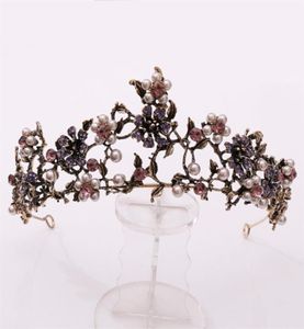 Baroque Vintage Black Purple Crystal Pearls Bridal Tiaras Crown Pageant Diadem Veil Tiara Wedding Hair Accessories 22071689097105465720