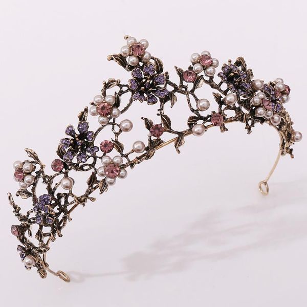 Baroque vintage noire violet cristal perles biadal tiaras couronne ramionnage accessoires de cheveux de mariage