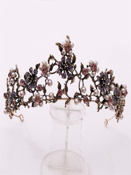 Baroque vintage noire violet cristal perles tiaras Crown Pageant Diadem Veil Tiara Wedding Hair Accessories 2107011765096