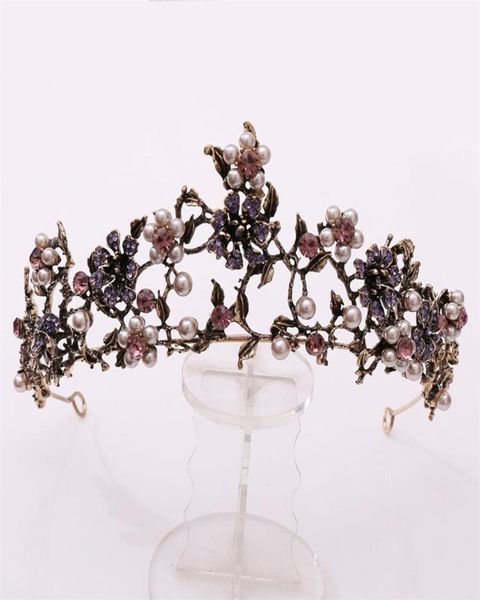 Baroque vintage noire violet cristal perles de mariée Tiaras Crown Pageant Diadem Veil Tiara Wedding Hair Accessories 2107018970209