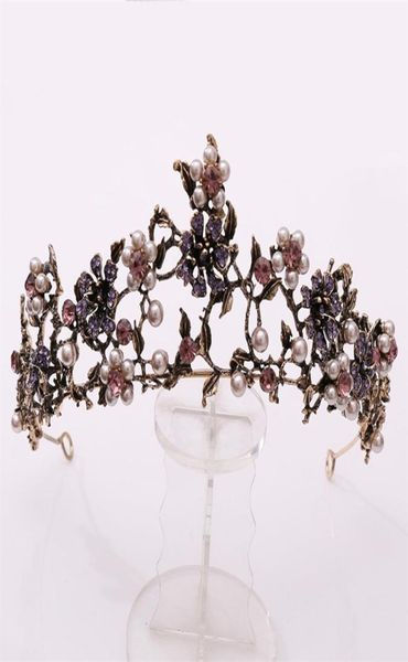 Baroque Vintage Black Purple Crystal Pearls Bridal Tiaras Crown Pageant Diadem Veil Tiara Wedding Hair Accessories 2107015522031