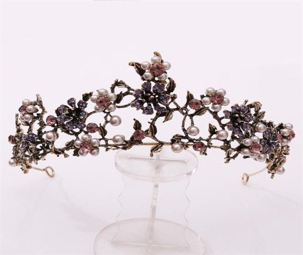 Baroque Vintage Black Purple Crystal Pearls Bridal Tiaras Crown Pageant Diadem Veil Tiara Wedding Hair Accessories 22071689097104565601