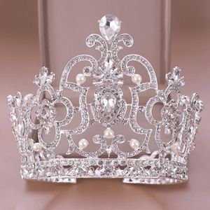 Barokke Vintage Kristal Parel Grote Tiara Kroon Diadeem Koningin Koning Hoofd Sieraden Bruids Tiara's Bruiloft Haaraccessoires Ornamenten 240311