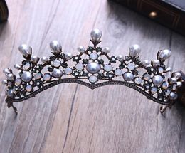 Baroque Vintage Crystal Pearl Bridal Tiaras Brand Headhipiece Black Rignestone Princess Pageant Couronne Accessoires de cheveux Y25479078