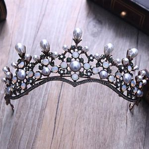Diadèmes de mariée en perles de cristal baroques vintage, serre-tête avec strass noirs, couronne de princesse, accessoires pour cheveux de mariage, Y2207b