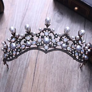 Diadèmes de mariée baroques vintage en perles de cristal, serre-tête avec strass noirs, couronne de princesse, accessoires pour cheveux de mariage, Y2238A