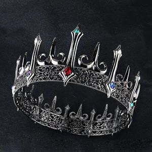 Barokke vintage kristal vrouwen koningin Big Tiaras Black Crowns Royal King Crowns For Men Round Gothic Costume Hair Accessories 240307