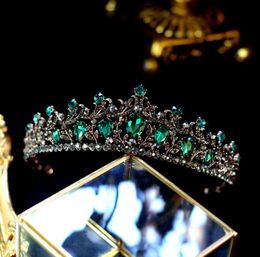 Barroque Vintage Oro Verde Black Crystal Bridal Tiaras Crowns Pageant Prom Rhinestone Velo Tiara Tiara Diadema de la boda Joyería de cabello Y29616823