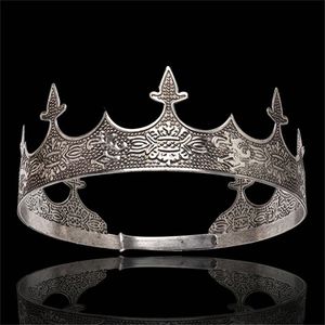 Barroco Vintage Metal Círculo Tiaras Royal Queen King Corona Nupcial Diadema Prom Tocado Boda Joyería para el cabello Adornos para la cabeza 220217