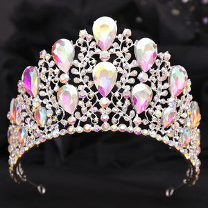 Baroque Water Drop Tiaras and Crowns Big Size Headswear Pageant Prom Wedding Hair Hair Bijoux Accessoires 240315