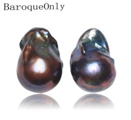 Baroqueon de grande taille en eau douce naturelle Noire Barque Baroque Perles d'oreilles 925 Gift personnalisé en argent sterling EQB 2106248931930