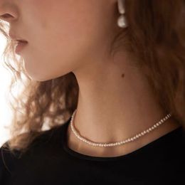 BaroqueOnly Natural Freshwater 2-4mm petit collier de perles 36cm + 8cm collier ras du cou rempli d'or 14k réglable pour les femmes NVA Q0531