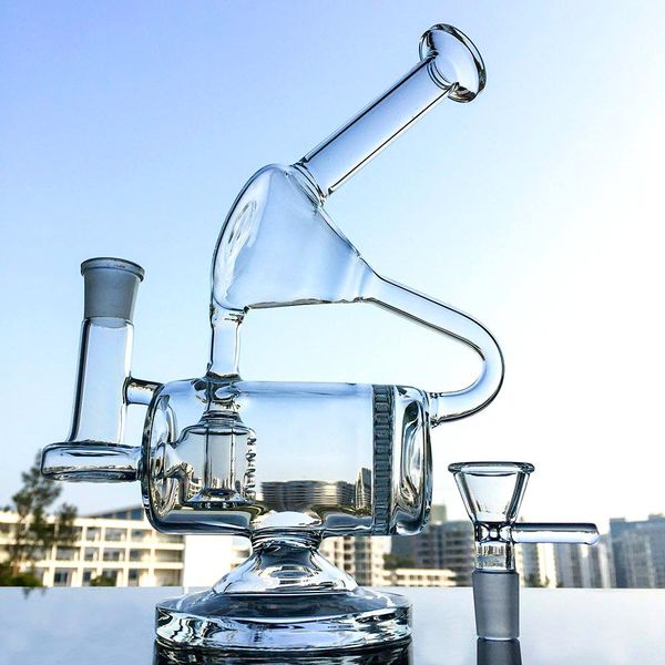 Barrel Perc Comb Inline Perc Hookah Glass Bong Cámara de reciclado doble Bongs únicos con 14 mm Tazón de junta hembra Aceite Dab Rig Tubería de agua 9 pulgadas WP143 4 mm de espesor