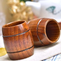Forma de barril té té café leche taza de agua de madera barra de madera pub tazón de agua de aislamiento de calor