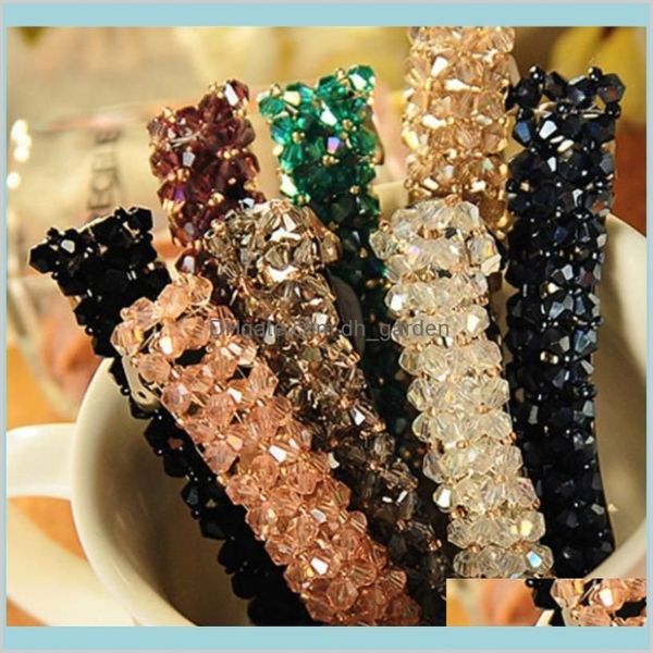 Barrettes Crystal Four Rows Spring Hairpin Super brillant Handmade Beded Hair Clips 6 Colours Whole Women Jewelry Drop Livrot 22322