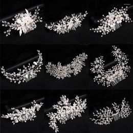 Barrettes Hair Clips Luxury Crystal Pearl Flower Comb Hoofdband Tiara voor vrouwen Bruid Party Bridal Wedding Accessories Sieraden