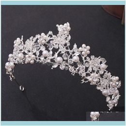 Barrettes JewelryGold/Sier Color Crystal Pearls Tiaras en Crowns Flower Headbands For Women Bridal Wedding Sieraden Bruid Noiva Forseven Hai