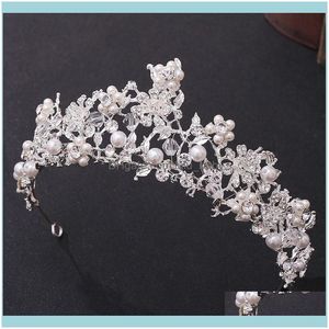 Barrettes JewelryGold/Sier Color Crystal Pearls Tiaras en Crowns Flower Headbands For Women Bridal Wedding Sieraden Bruid Noiva Forseven Hai