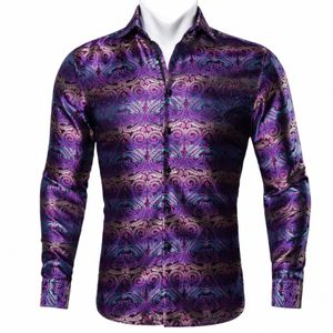 Barry.wang 4XL luxe violet Paisley chemises en soie hommes Lg manches décontracté Fr chemises pour hommes Designer Fit Dr chemise BY-0057 358t #