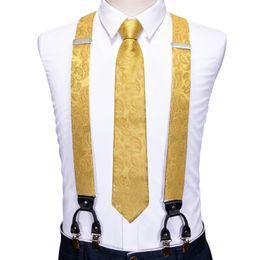 Barry.Wang luxe soie hommes jarretelles Hanky boutons de manchette cravate ensemble réglable pince sur bretelles auto cravate mâle mariage cadeau d'affaires 240119