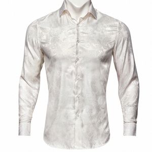 Barry.wang Luxe Blanc Paisley Soie Chemises Hommes Lg Manches Casual Fr Chemises Pour Hommes Designer Fit Dr Chemise BY-0075 S99H #