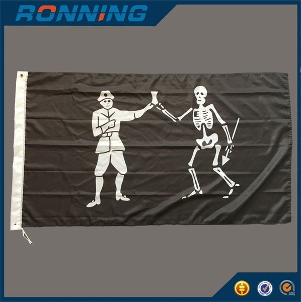 Bandera de Bartolomé Roberts pirata galés 3x5 pies pancartas de Bart negras impresas 90x150cm para la batalla, envío gratis