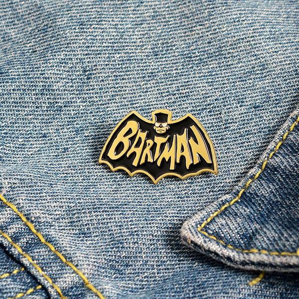 Bartman Émorage en émail personnalisé Broche de chauve-souris noire de la série télévisée dessin animé Badge Sac Shirt Pin Boucle Boucle Hero Bijoux Gift Fans Ami