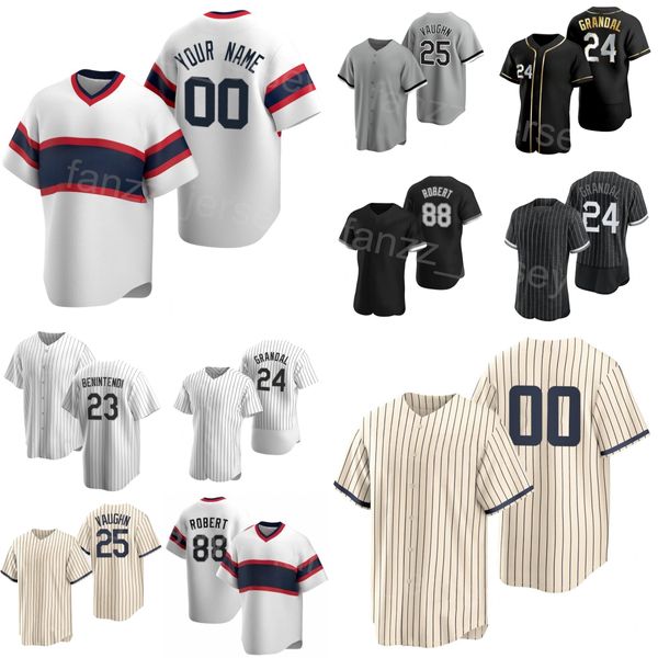 Baseball 1 Maillot Elvis Andrus 24 Yasmani Grandal 22 Oscar Colas 88 Luis Robert Jr 25 Andrew Vaughn 23 Andrew Benintendi 31 Liam Hendriks Make Custom Man Kids B-W