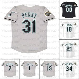 Maillots de baseball rétro 2003 7 Ivan Rodriguez 34 A.J. Burnett 31 Brad Penny 19 Mike Lowell 35 Dontrelle Willis