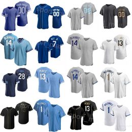 Baseball 7 Maillots Bobby Witt Jr 13 Salvador Perez 9 Vinnie Pasquantino 1 MJ Melendez 28 Kyle Isbel 14 Edward Olivares 23 Zack Greinke Numéro de nom personnalisé Homme Femme H-J