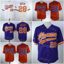 Baseball College Clemson Tigers Jerseys 28 Seth Beer Uniform Team Kleur Purple Oranje Wit Borduurwerk Cooperstown Vintage Cool Base University Pure Cotton Man