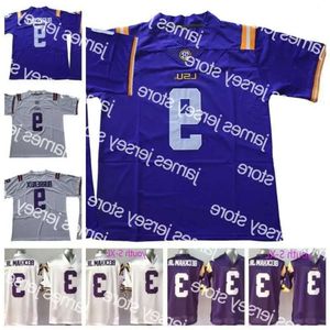 Baseball College Wear Heren Jeugd LSU Tigers 9 Joe Burrow Burreaux 3 Odell Beckham Jr. Wit Paars NCAA College Football Jersey Dubbel S Hoog