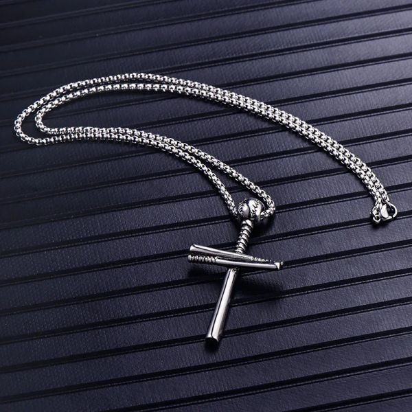 Colgante de cruz de béisbol para hombres y mujeres, collar religioso, cadena de oro blanco de 14k, cadena para el cuello, accesorios de joyería, regalo