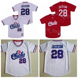 Baseballfilm 28 Bo Jackson Moive Jersey Kooy Chicks Pullover Cool Base Vintage Sport genaaid met pensioen, ademende universiteit Cooperstown White Red Team retro