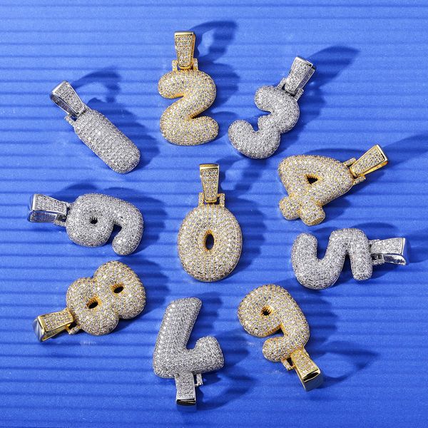 0-9 numéros simples colliers pendentif breloque pour hommes femmes or argent couleur glacé cubique Zircon Hip Hop bijoux cadeaux