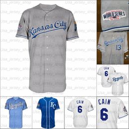 Maillot de baseball rétro 2014 et 2015 maillots du Kansas # 6 Lorenzo Cain # 35 Eric Hosmer # 13 PEREZ # 4 Alex Gordon # 40 Herrera